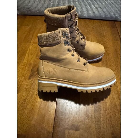 Ecco Red Womens Nubuck Leather Tan Block Platform Boots Rhinestone Womens 8 - Picture 5 of 12